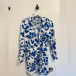 Blue and white printed Zara dress with tie at the side